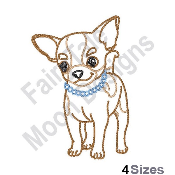 Chihuahua In Pearls - Machine Embroidery Design, Chihuahua Puppy Embroidery Pattern, Chihuahua Dog Outline Embroidery Design