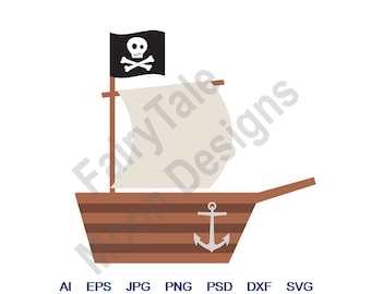 Pirate Ship - Svg, Dxf, Eps, Png, Jpg, Vector Art, Clipart, Cut File, Pirate Ship Svg, Toy Boat Cut File, Pirate Flag Svg, Nautical Ship Svg