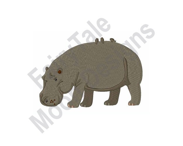 River Hippopotamus - Machine Embroidery Design, Hippo & Birds Embroidery Pattern, Hippopotamus Embroidery Design