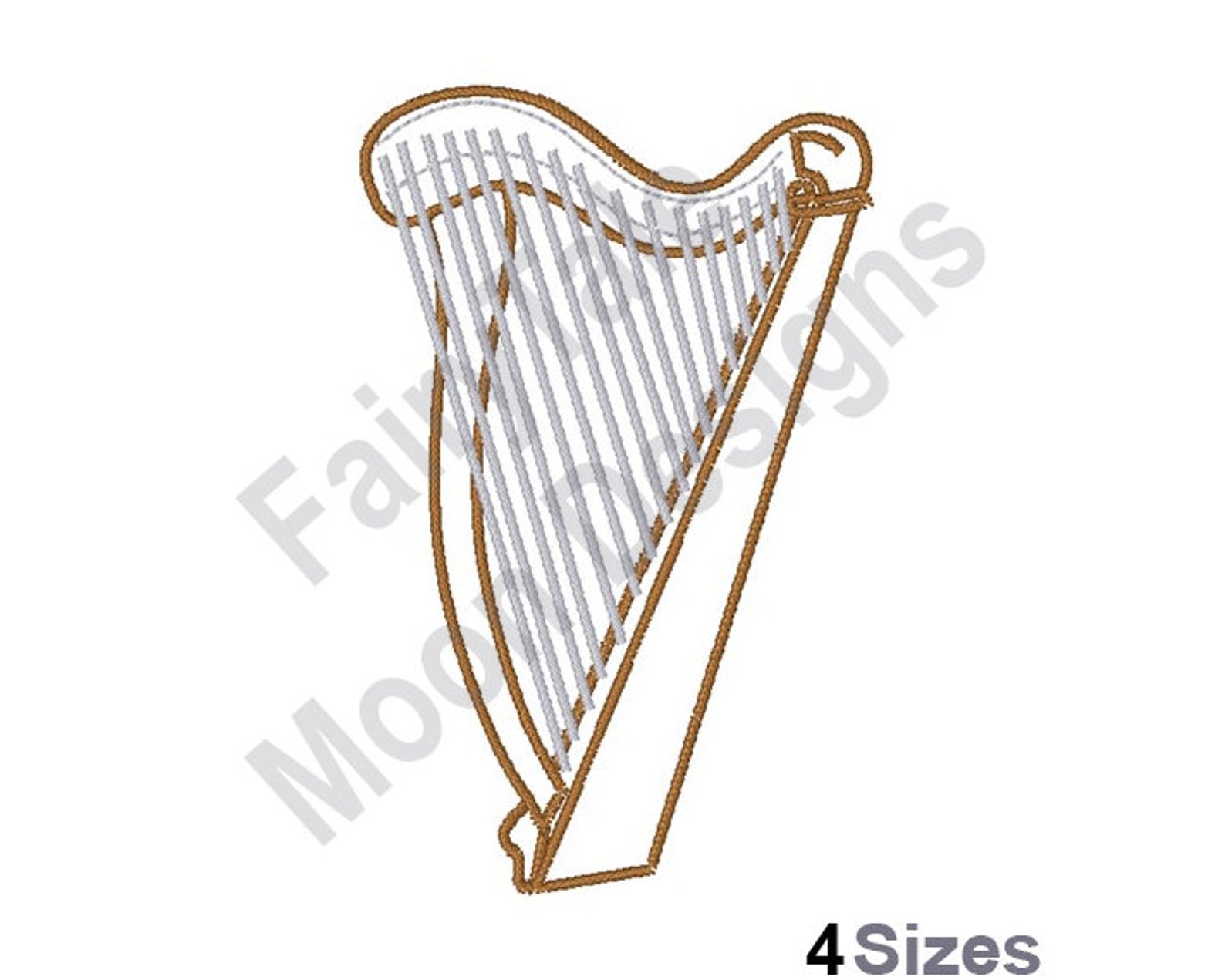 Harp Outline Machine Embroidery Design Celtic Harp Etsy