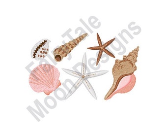 Seashells and Sea Stars - Machine Embroidery Design, Nautical Embroidery Pattern, Seastar Embroidery Design, Seashell Embroidery Pattern