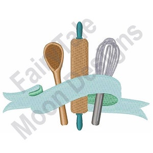 Kitchen Utensils - Machine Embroidery Design, Baking Utensils Embroidery Pattern, Whisk, Rolling Pin, Wooden Spoon Design, Baker Embroidery