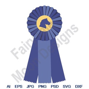 Horse Blue Ribbon - Svg, Dxf, Eps, Png, Jpg, Vector Art, Clipart, Cut File, Horse Show Rosette Svg, 1st Place Award Svg, Award Ribbon Svg