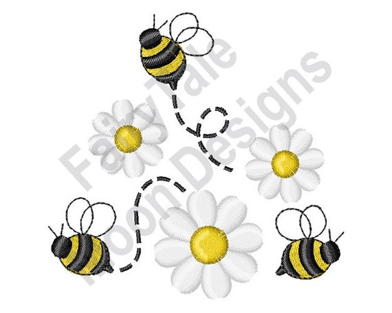 Bumble Bee Daisy Flowers Machine Embroidery Design Bees Etsy