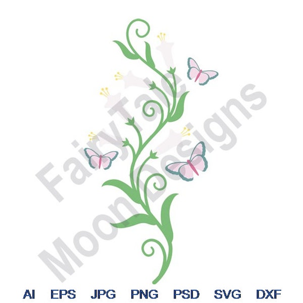 Honeysuckle - Svg, Dxf, Eps, Png, Jpg, Vector Art, Clipart, Cut File, White Honeysuckle Svg, Spring Butterflies Svg, Butterfly Svg