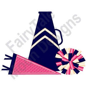 Cheerleader - Machine Embroidery Design, Cheerleading Megaphone & Pompom Embroidery Pattern, Cheerleading Pom Pon Embroidery Design