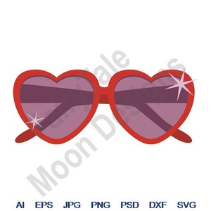 Heart Sunglasses - Svg, Dxf, Eps, Png, Jpg, Vector Art, Clipart, Cut File, Heart Sunglasses Svg, Valentines Sunglasses Svg, Love Glasses Svg