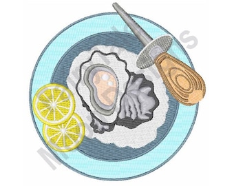 Diseño de bordado a máquina para abrir ostras, patrón de bordado para plato de mariscos, kit de bordado para abrir ostras