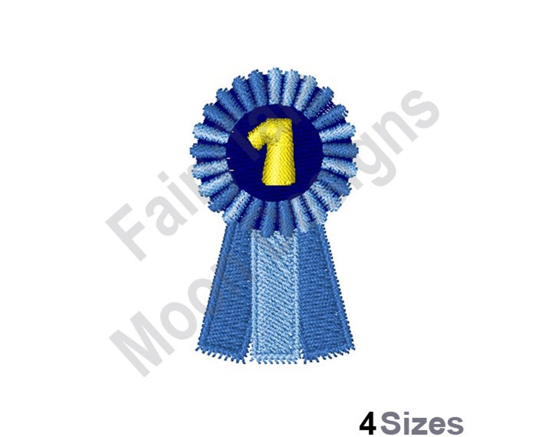 Blue Ribbon Machine Embroidery Design, Horse Show Rosette Design, 1st