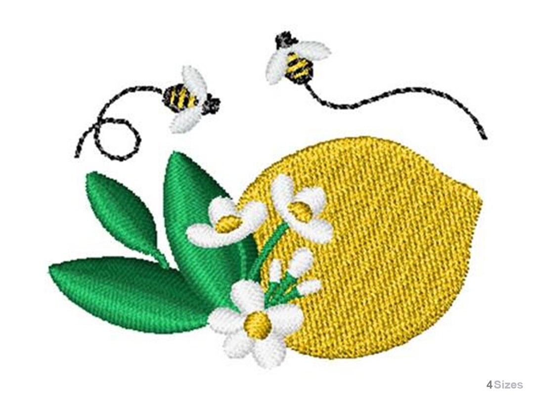 Lemon Flowers & Bees - Machine Embroidery Design - 4 Sizes, Spring ...
