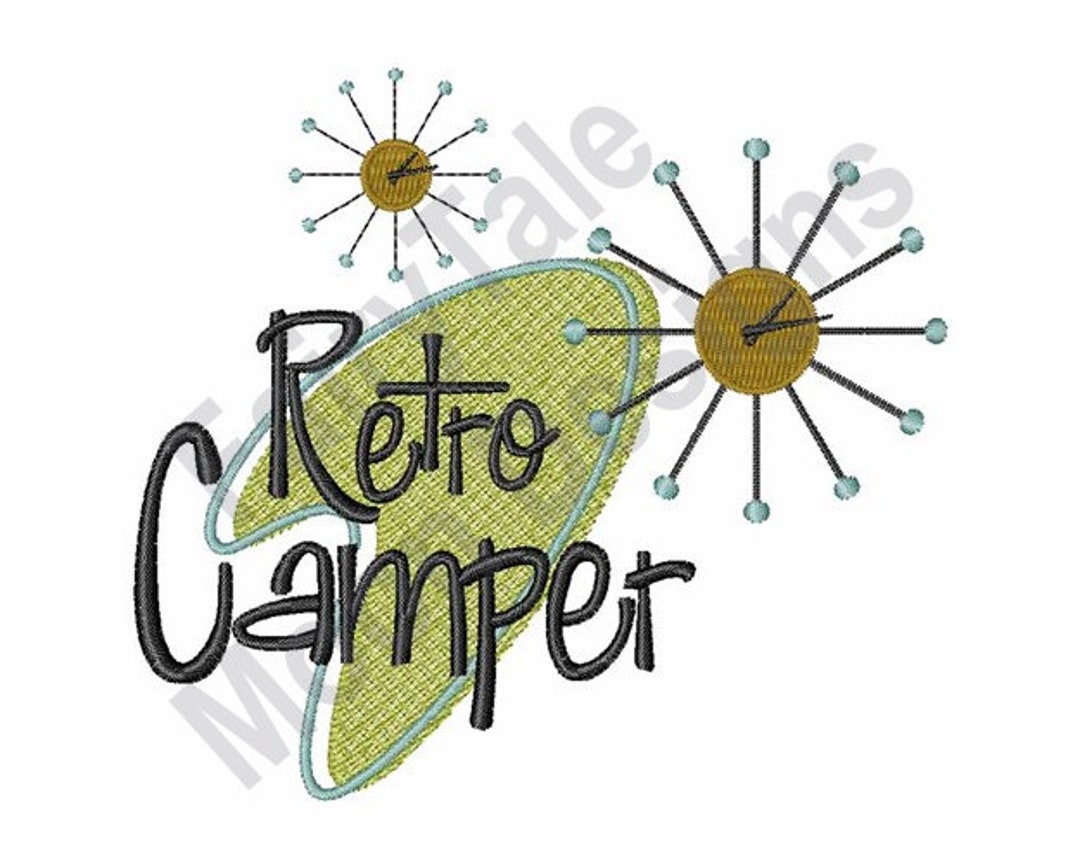 Retro Camper Machine Embroidery Design, Camping Clock Embroidery