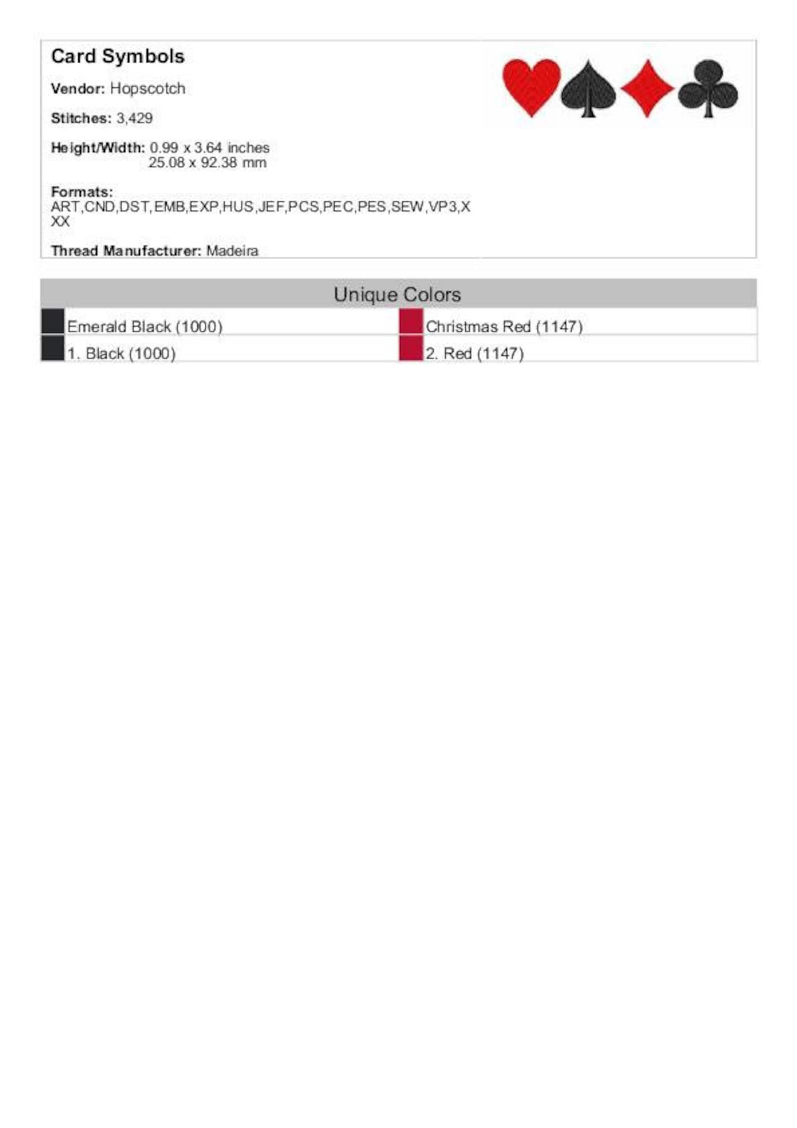 Playing Card Symbols Machine Embroidery Design Poker Cards Etsy Ireland