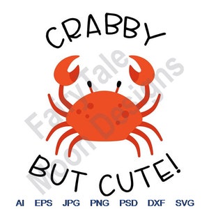 Crabby But Cute - Svg, Dxf, Eps, Png, Jpg, Grafika wektorowa, Clipart, Plik do cięcia, Plik do cięcia czerwonego kraba, Czerwony krab królewski Svg, Plik do cięcia kraba
