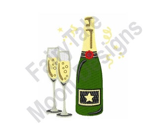Champagne - Machine Embroidery Design, Champagne Glasses Embroidery Pattern, Champagne Bottle Embroidery Design, New Year's Toast Design