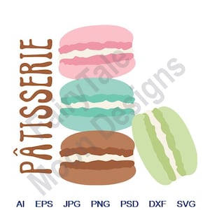 Konditori - Svg, Dxf, Eps, Png, Jpg, Vektorgrafik, Clipart, Klippfil, Franska Macarons Svg, Macarons Klippfil, Konfektyr Dessert Svg