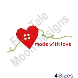 Made With Love - Machine Embroidery Design, Heart Shaped Button Embroidery Pattern, Sewing Button Embroidery Design