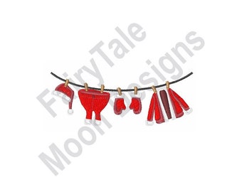 Weihnachtsmann Wäscheleine - Stickdatei, Weihnachtswäscheleine Stickmuster, Weihnachtsmannes Wäscheleine Stickdatei
