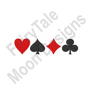 Symbole kart do gry - projekt haftu maszynowego, wzór haftu kart pokerowych, projekt kart do gry w kasynie, serce, pik, diament, trefl