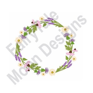 Couronne de fleurs sauvages - motif de broderie Machine, motif de broderie cercle de fleurs sauvages, motif de broderie Couronne de fleurs, motif floral de cercle