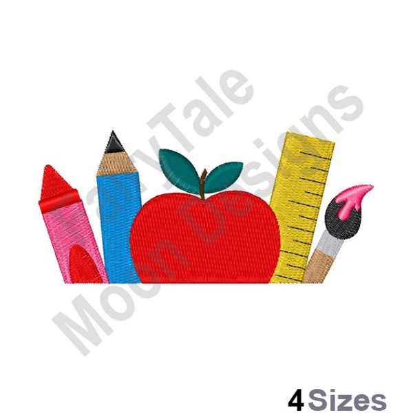 Schoolbenodigdheden Pocket Topper - Machine Borduurwerk Ontwerp, Pocket Topper Borduurpatroon, Leraar Ontwerp, Apple Pencil Ruler Paint Brush