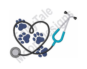 Animal Doctor - Machine Embroidery Design, Veterinarian Embroidery Pattern, Dog Doctor Stethoscope Design, Pet Vet Embroidery, Paw Prints