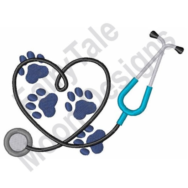 Animal Doctor - Machine Embroidery Design, Veterinarian Embroidery Pattern, Dog Doctor Stethoscope Design, Pet Vet Embroidery, Paw Prints