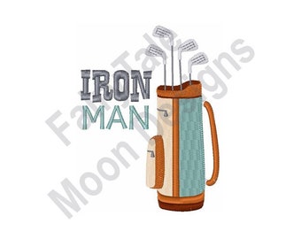 Iron Man - Diseño de bordado a máquina, Patrón de bordado de bolsa de golf, Diseño de bordado de palos de golf, Diseño de bordado de juego de hierro de golf