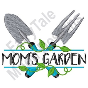 Mom&#39;s Garden - Machine Embroidery Design, Gardening Hand Tools Split Frame Embroidery Pattern, Garden Spade & Fork Embroidery Design