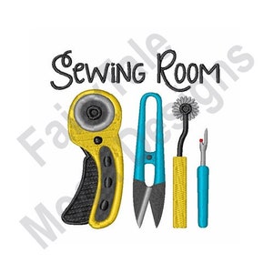 Sewing Room - Machine Embroidery Design, Seam Reaper, Scissors, Tracing Wheel, Rotary Cutter Embroidery Pattern, Quilting Embroidery Design image 1