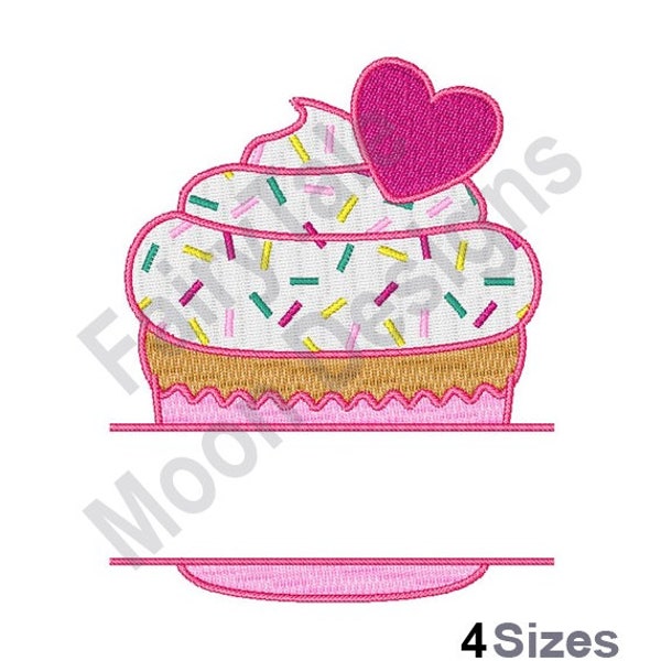 Valentine's Day Cupcake Name Drop - Diseño de bordado a máquina, Patrón de bordado dividido de Sweet Love Cupcake, Diseño de bordado de cupcake