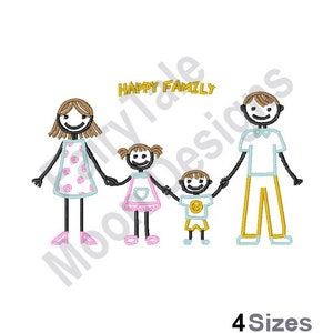 Happy Family - Machine Embroidery Design, Mother Father & Children Embroidery Pattern, Stick Figure Family Embroidery Design