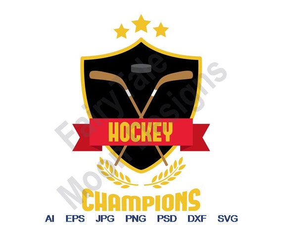 Hockey Champions - Svg, Dxf, Eps, Png, Jpg, Vector Art, Clipart, Cut File, Hockey Emblem Svg, Hockey Laurel Logo Svg, Team Shield Emblem Svg