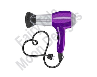 Secador de pelo - Diseño de bordado a máquina, Patrón de bordado de peluquería, Diseño de bordado de secador de pelo