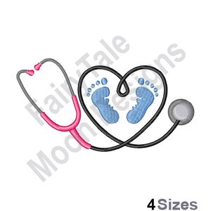 Future Baby Nurse Stethoscope - Machine Embroidery Design, Baby Footprints Embroidery Pattern, RN Nurse Design, Baby Foot Pattern, Baby Feet