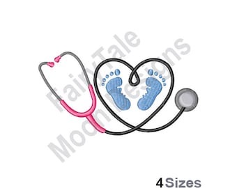 Future Baby Nurse Stethoscope - Machine Embroidery Design, Baby Footprints Embroidery Pattern, RN Nurse Design, Baby Foot Pattern, Baby Feet