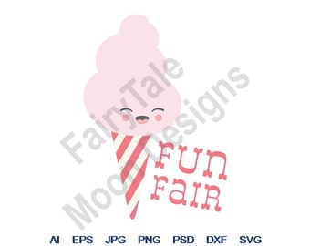 Fun Fair - Svg, Dxf, Eps, Png, Jpg, Vector Art, Clipart, Cut File, Cotton Candy Svg, Candy Floss Svg, Fairy Floss Svg, Sweet Sugar Dessert