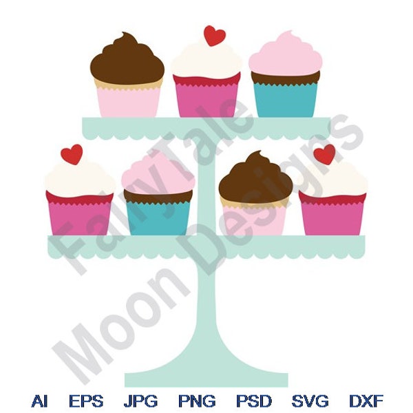 Cupcake Stand - Svg, Dxf, Eps, Png, Jpg, Vector Art, Clipart, Cut File, Sweet Love Svg, Tiered Cupcake Stand Svg, Valentines Cupcakes Svg