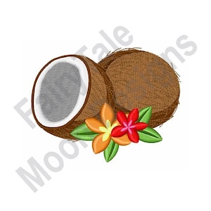 Kokoshalvor - Maskinbroderidesign, broderimönster med exotiska blommor, broderidesign med tropiska frukter, design med kokoshalvor