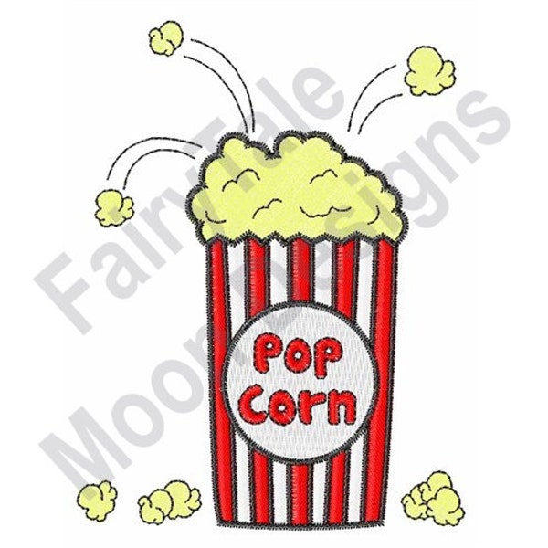 Popcorn - Machine Embroidery Design, Popcorn Bag Embroidery Pattern, Popped Corn Bag Embroidery Design, Striped Red White Bag Popcorn Design