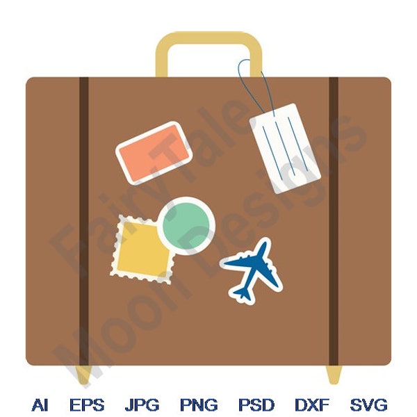 Travel Luggage - Svg, Dxf, Eps, Png, Jpg, Vector Art, Clipart, Cut File, Air Travel Suitcase Svg, Attache Case Svg, Travel Bag Svg