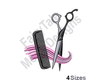 Hair Stylist Tools - Machine Embroidery Design, Hairdresser Embroidery Pattern, Hairstyling Tools Design, Scissors & Salon Hair Cutting Comb