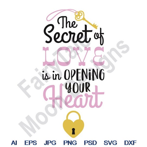 The Secret Of Love Is In Opening Your Heart - Svg, Dxf, Eps, Png, Jpg, Vector Art, Clipart, Cut File, Heart Lock Svg, Love Quote Svg