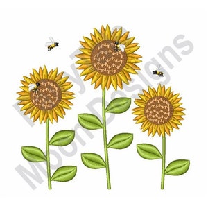 Bees on Sunflowers - Machine Embroidery Design, Honey Bees Embroidery Pattern, Sunflower Embroidery Design, Honeybees Embroidery Design