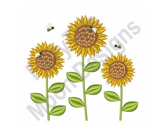 Bees on Sunflowers - Machine Embroidery Design, Honey Bees Embroidery Pattern, Sunflower Embroidery Design, Honeybees Embroidery Design