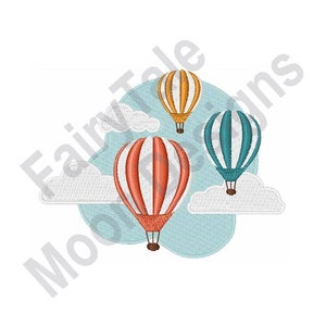 Hot Air Balloons - Machine Embroidery Design, Hot Air Balloons Embroidery Pattern, Summer Adventure Embroidery Design, Clouds Design