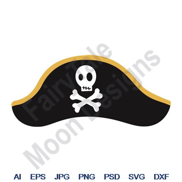 Pirate Hat - Svg, Dxf, Eps, Png, Jpg, Vector Art, Clipart, Cut File, Pirate Hat Svg, Skull and Crossbones, Piracy Cut File, Tricorn Hat Svg