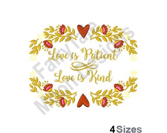Love Is Patient Love Is Kind - Conception de broderie à la machine, motif de broderie arrangement de fleurs de mariage, broderie de décoration florale
