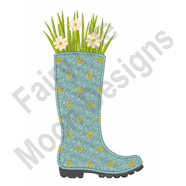 Wellington Boots Bouquet - Machine Embroidery Design, Rain Boots Embroidery Pattern, Gardening Rain Boots Design, Spring Daisy Embroidery