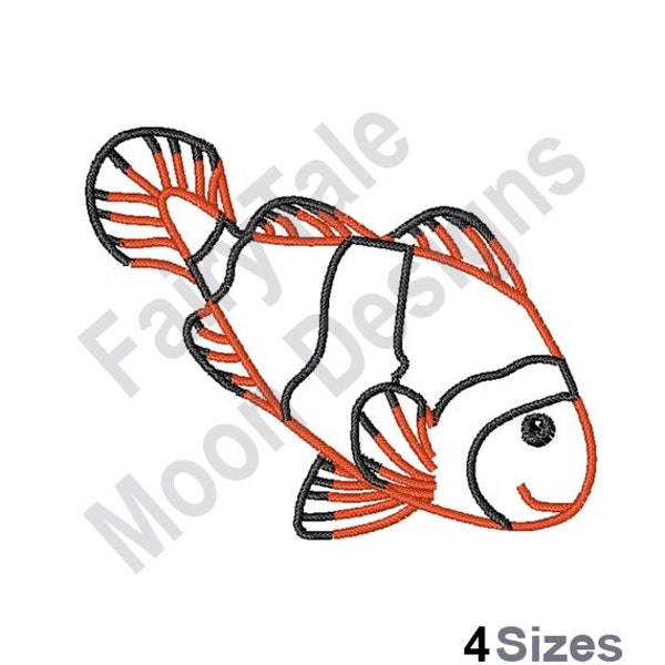 Clownfish Outline - Machine Embroidery Design, Clown Fish Embroidery Pattern, Anemonefish Outline Embroidery Design