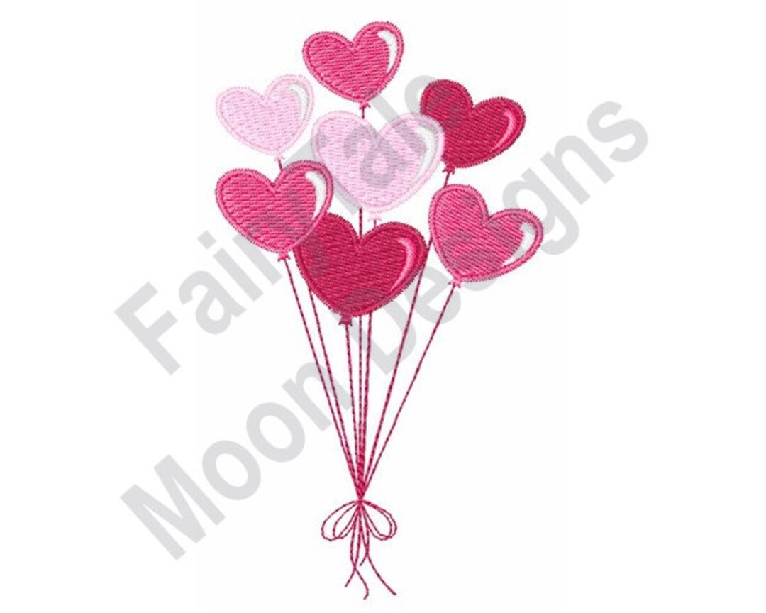 Valentine Balloons Machine Embroidery Design, Heart Balloons Embroidery